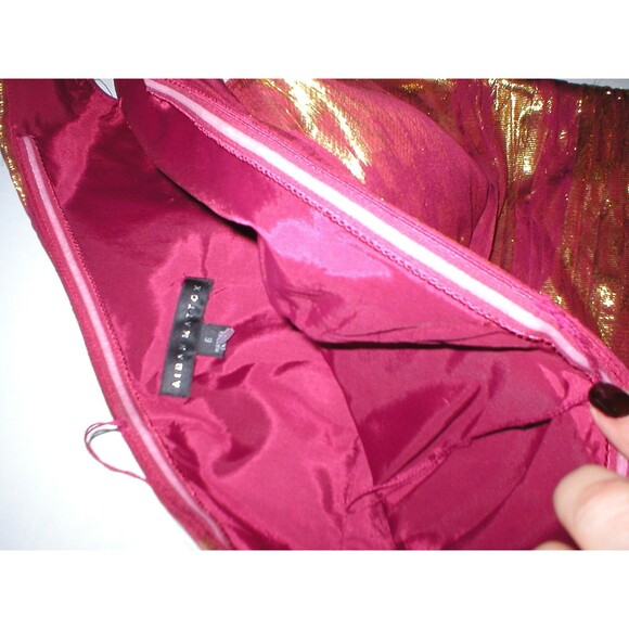 New NWT $310 Womens 6 Aidan Mattox Silk Metallic One Shoulder Dress Red Gold - Picture 8 of 12